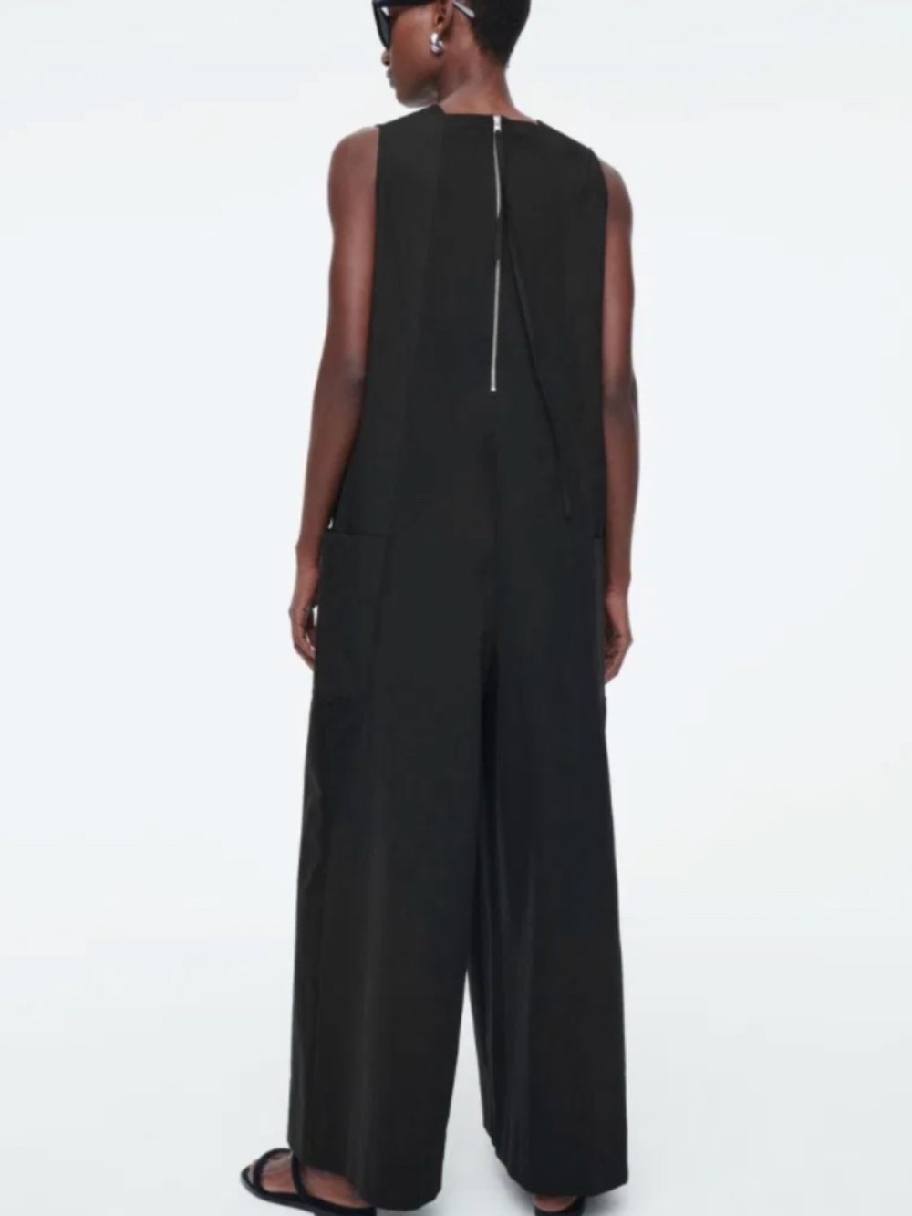COS Oversized V-Neck Jumpsuit - Black - Size Large